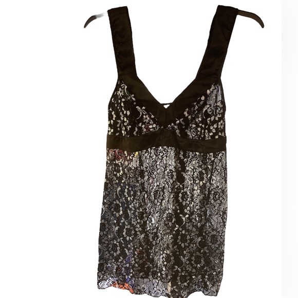 🏁90s Vintage Silver + Black Floral Lace Formal V-Neck SheerSlip Dress Stretch XL - Picture 4 of 6